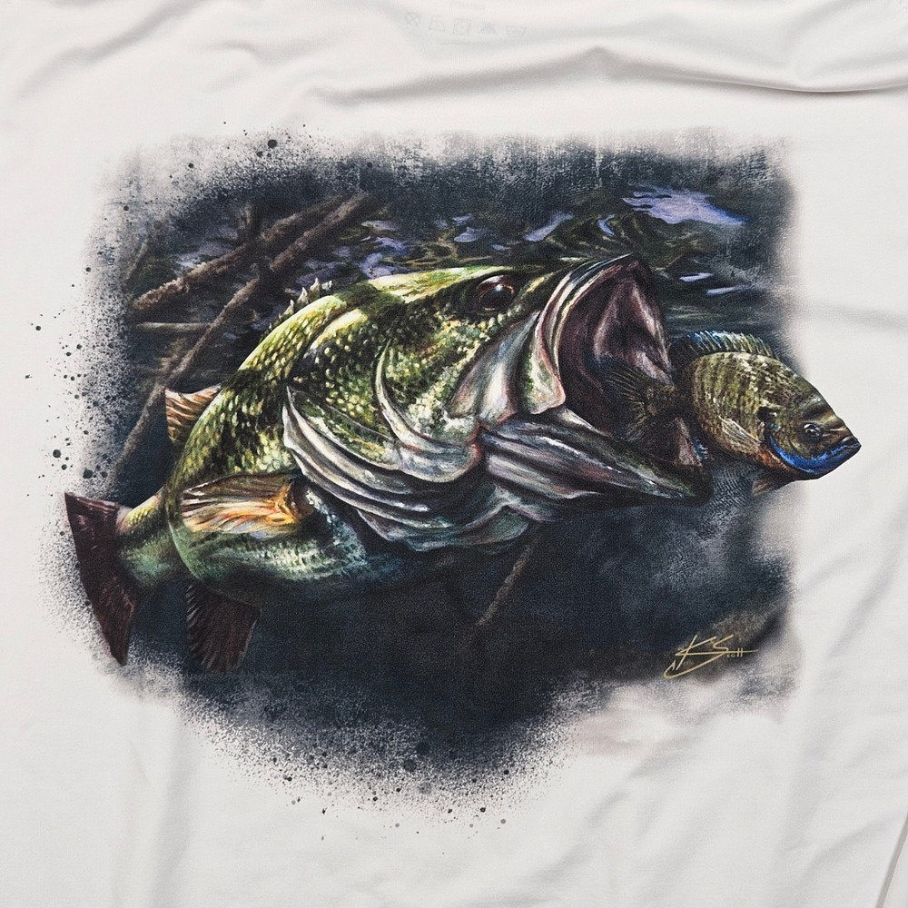 Huk Fishing Shirt Mens XXL White Long Sleeve Graphic Bass Performance Tee - Picture 4 of 11